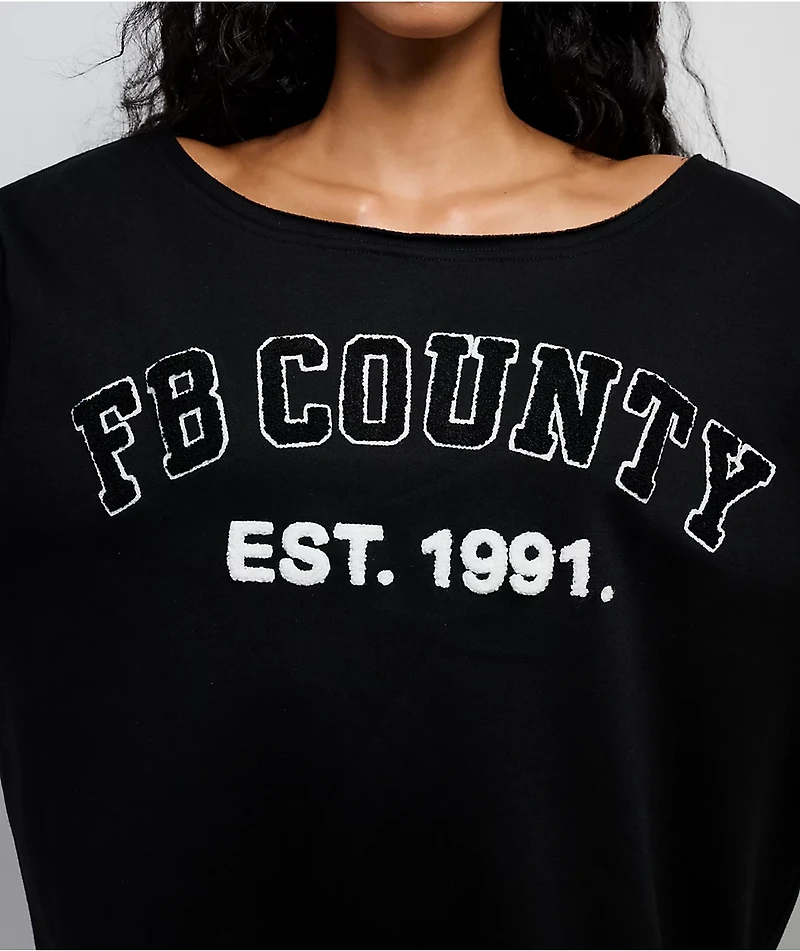 FB County Off Shoulder Black Crewneck Sweatshirt