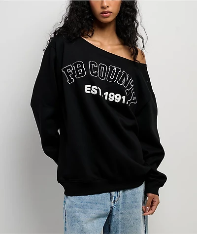 FB County Off Shoulder Black Crewneck Sweatshirt