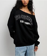 FB County Off Shoulder Black Crewneck Sweatshirt