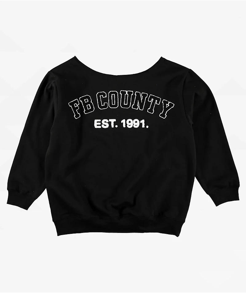 FB County Off The Shoulder Black Crewneck Sweatshirt