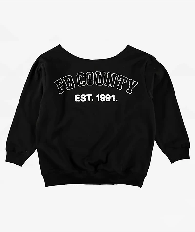 FB County Off The Shoulder Black Crewneck Sweatshirt