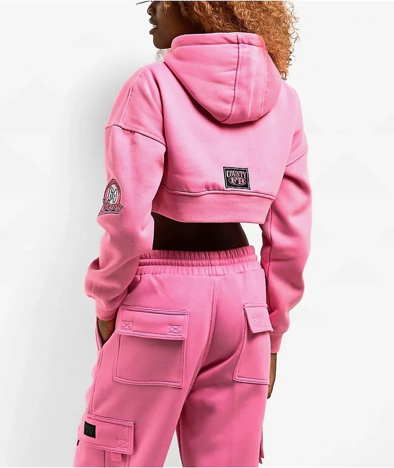 FB County Old School Pink Crop Hoodie