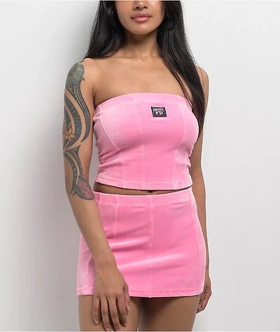 FB County Pink Velour Corset Tube Top