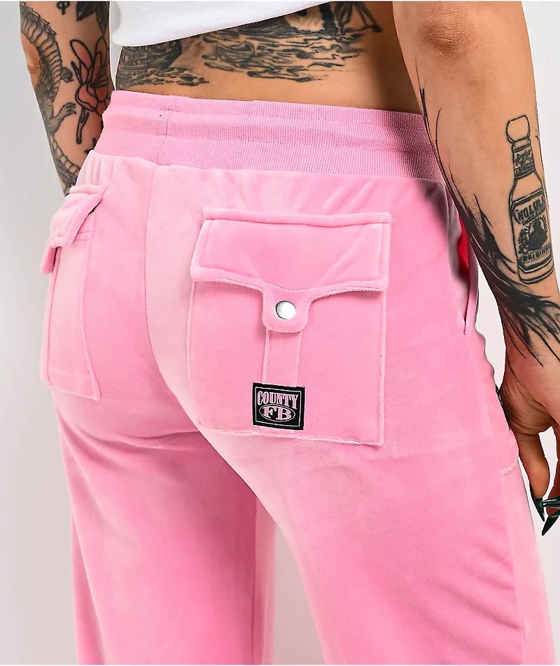 FB County Pink Velour Track Pants