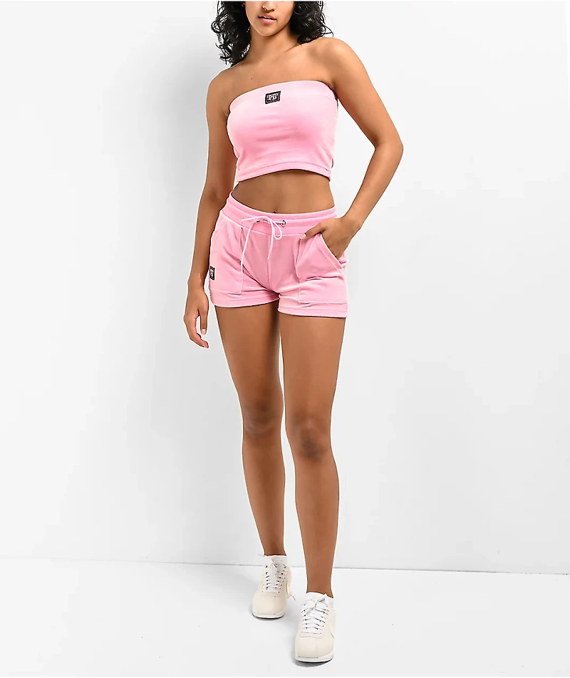 FB County Pink Velour Track Shorts