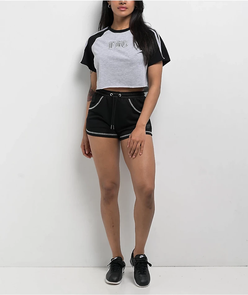 FB County Pop Stitch Grey & Black Boxy Crop T-Shirt