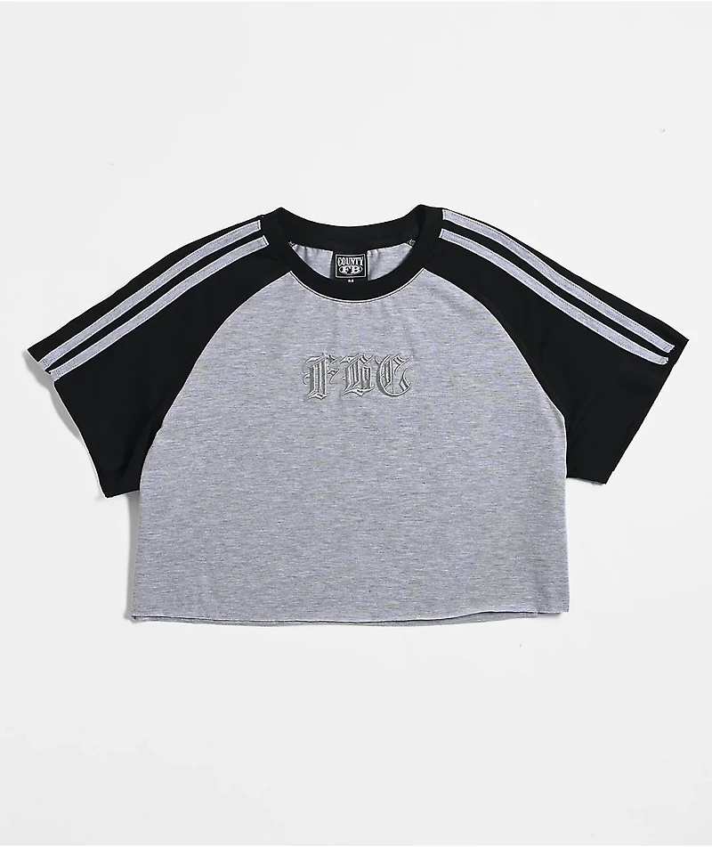 FB County Pop Stitch Grey & Black Boxy Crop T-Shirt