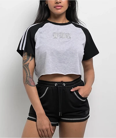 FB County Pop Stitch Grey & Black Boxy Crop T-Shirt