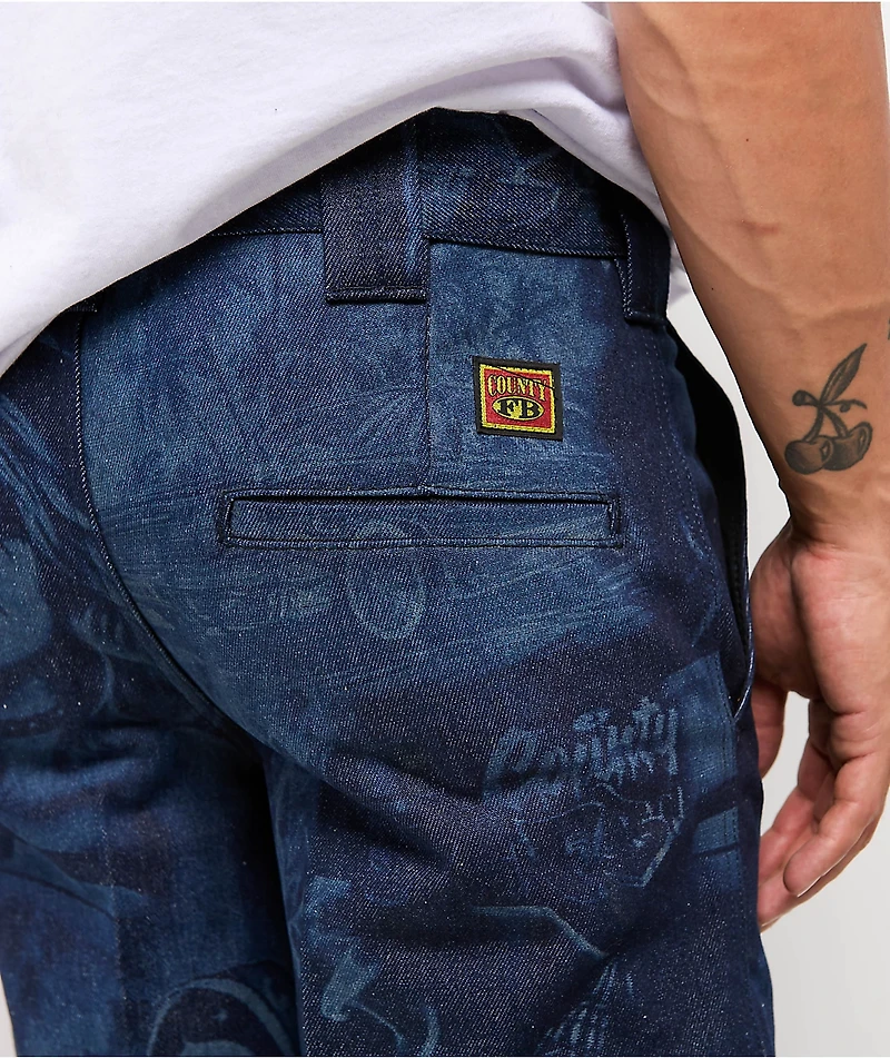 FB County Printed Hard Navy Loose Fit Jeans