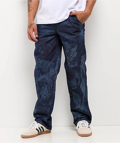 FB County Printed Hard Navy Loose Fit Jeans