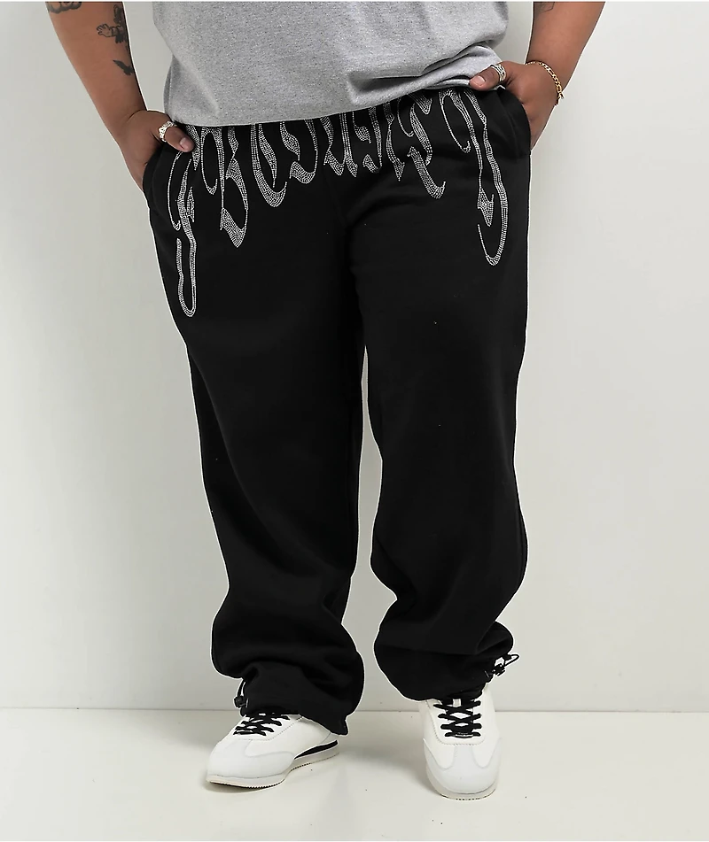 FB County Rhinestone Black Sweat Pants