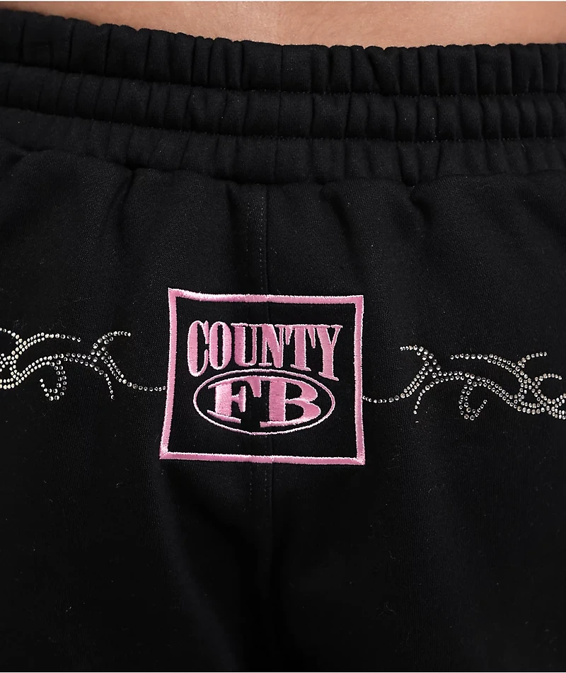 FB County Rhinestone Black Sweat Shorts