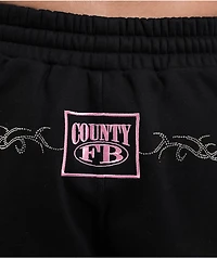 FB County Rhinestone Black Sweat Shorts