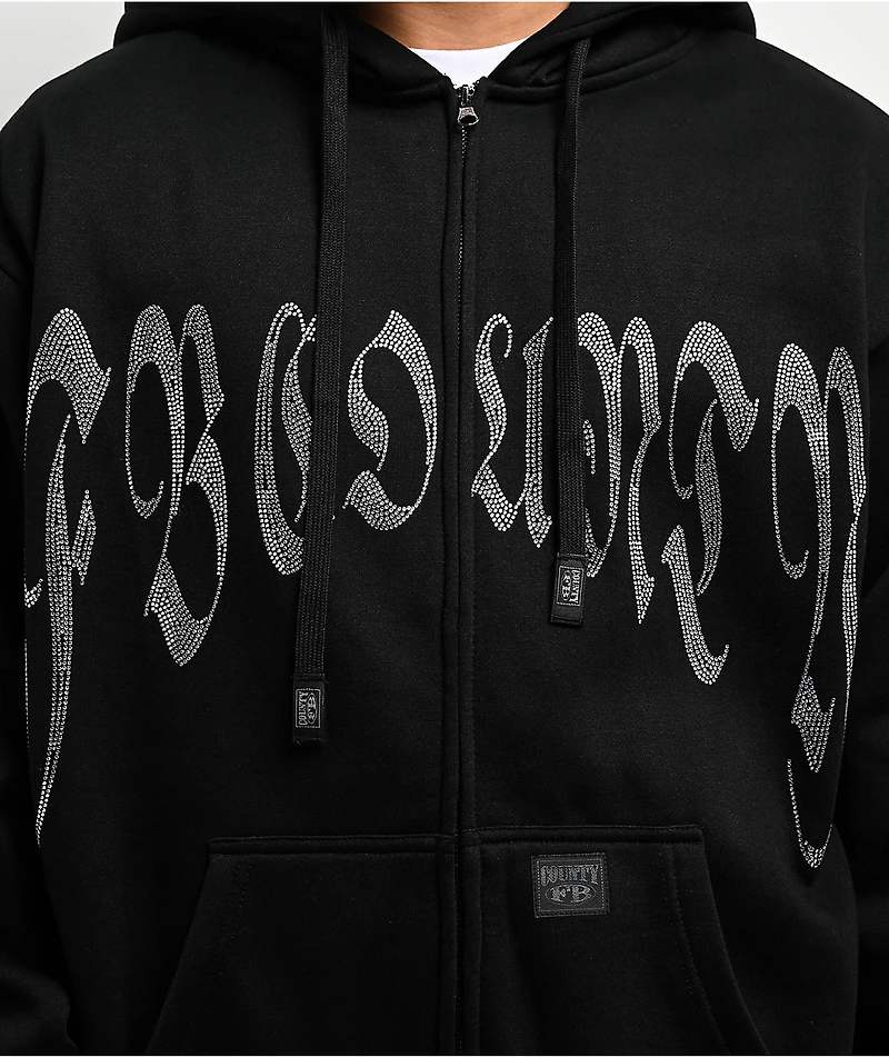 FB County Rhinestone Black Zip Hoodie