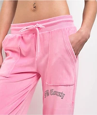 FB County Rhinestone Pink Velour Track Pants