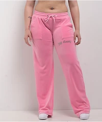 FB County Rhinestone Pink Velour Track Pants