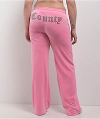 FB County Rhinestone Pink Velour Track Pants