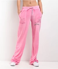 FB County Rhinestone Pink Velour Track Pants