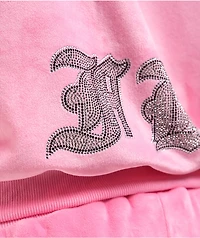 FB County Rhinestone Pink Velour Zip Hoodie