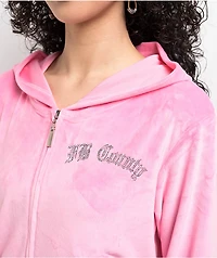 FB County Rhinestone Pink Velour Zip Hoodie