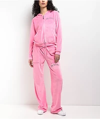 FB County Rhinestone Pink Velour Zip Hoodie