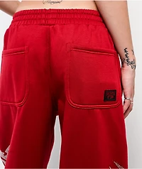 FB County Rhinestone Red Straight Leg Sweatpants