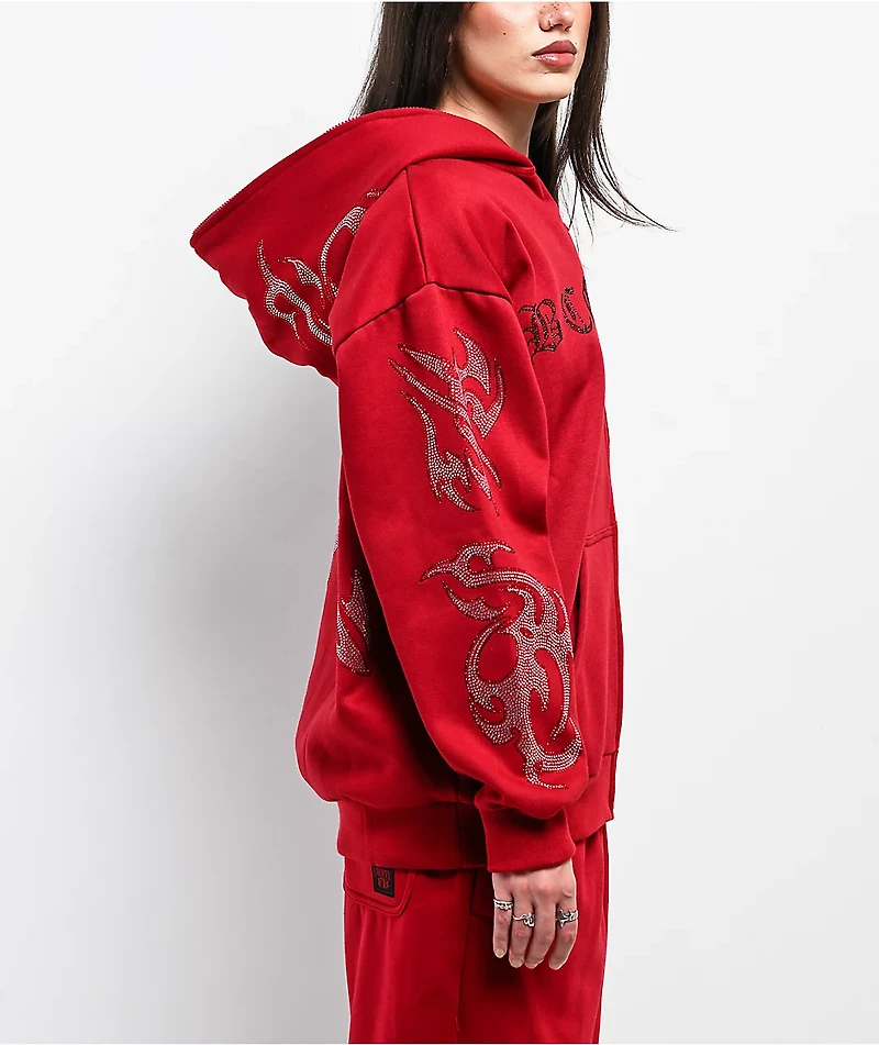 FB County Rhinestone Red Zip Hoodie