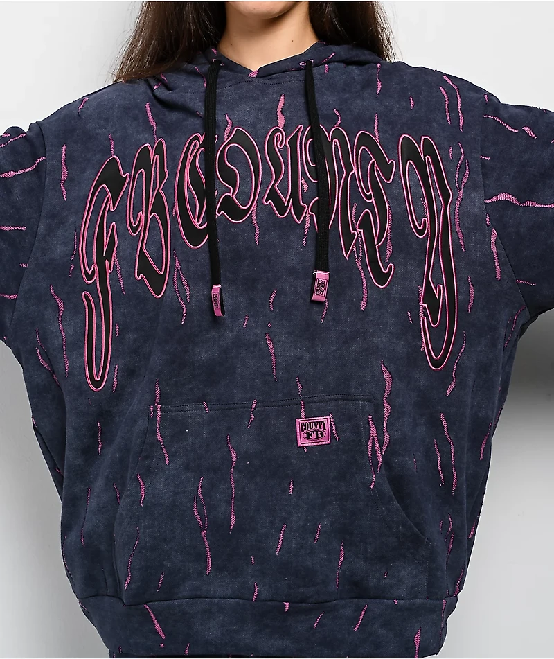 FB County Ripped Up Black Wash Hoodie