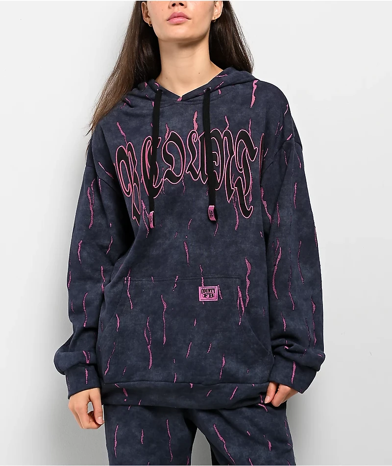 FB County Ripped Up Black Wash Hoodie