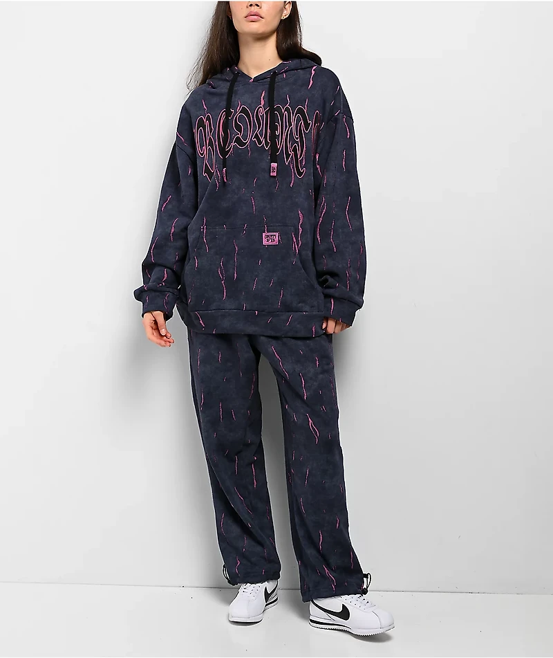 FB County Ripped Up Black Wash Sweatpants