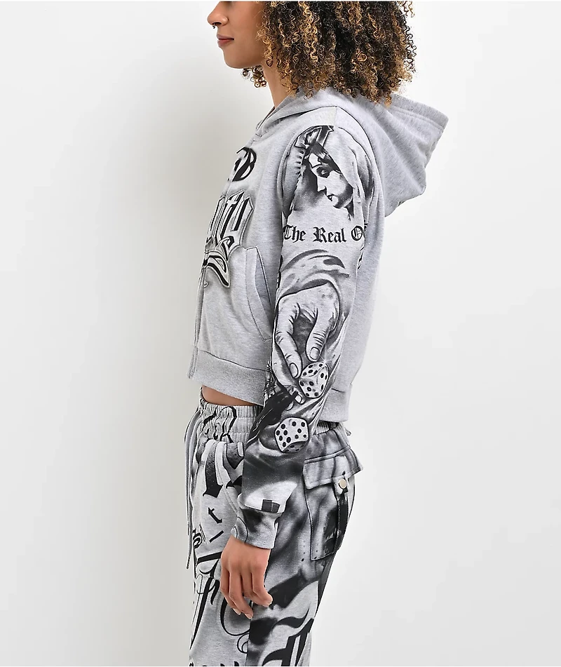 FB County Tatted Up Grey Crop Zip Hoodie