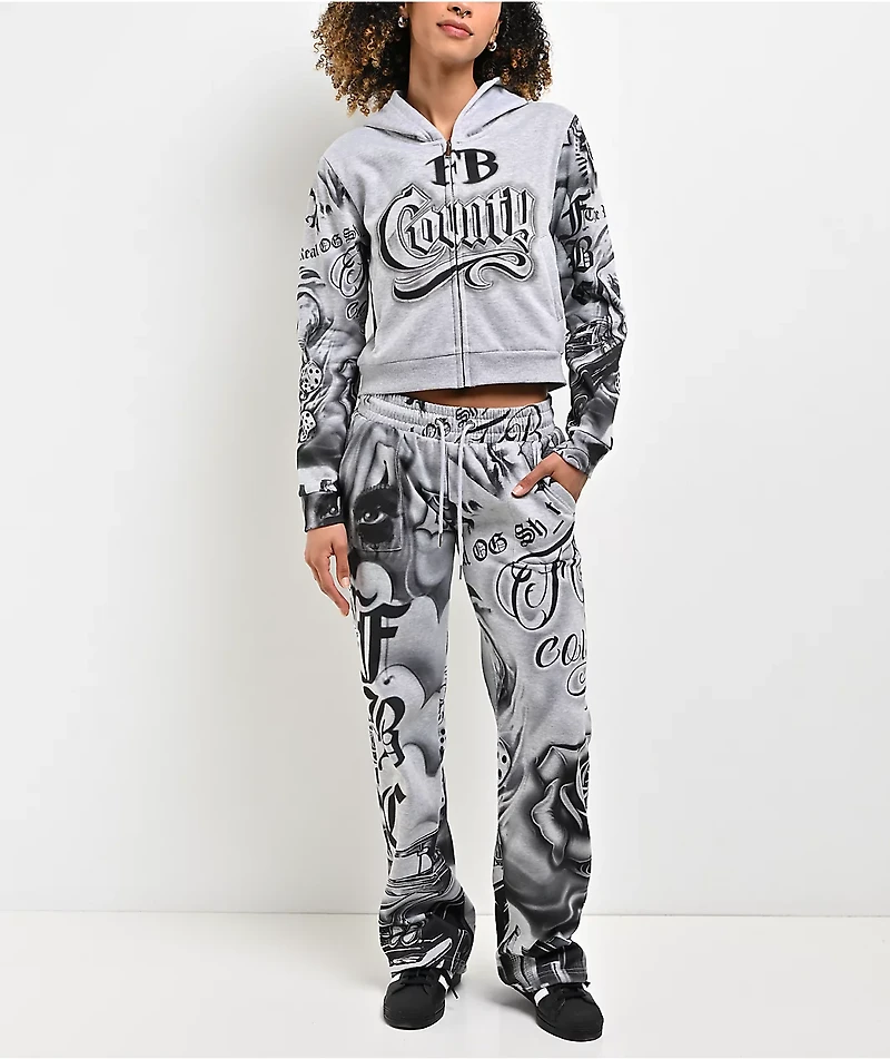 FB County Tatted Up Grey Crop Zip Hoodie