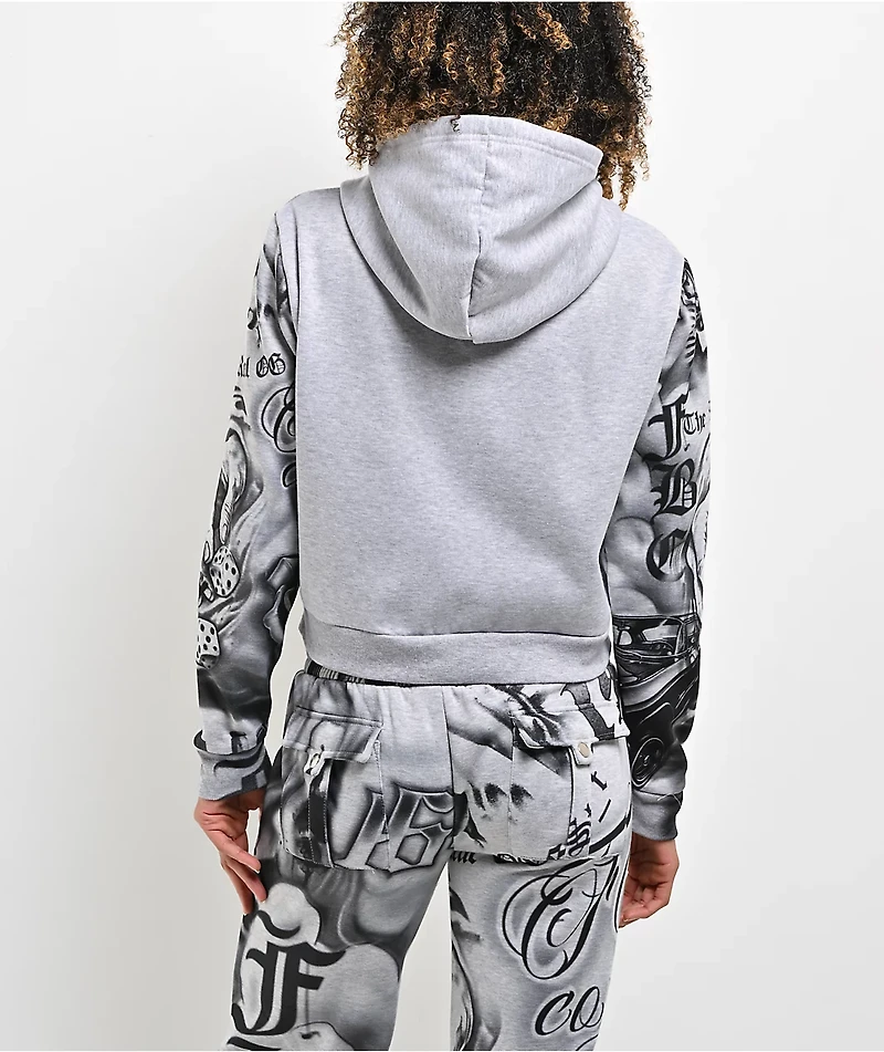 FB County Tatted Up Grey Crop Zip Hoodie