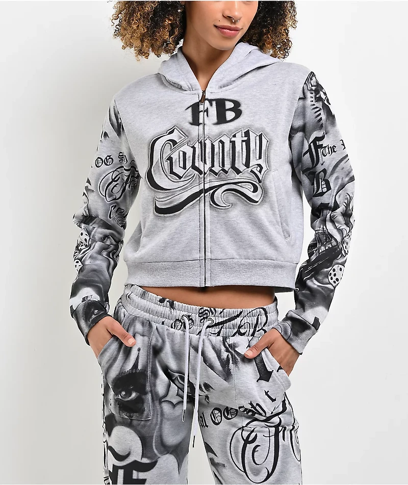 FB County Tatted Up Grey Crop Zip Hoodie