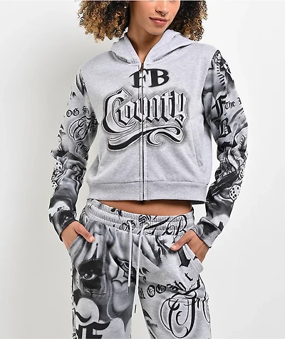 FB County Tatted Up Grey Crop Zip Hoodie