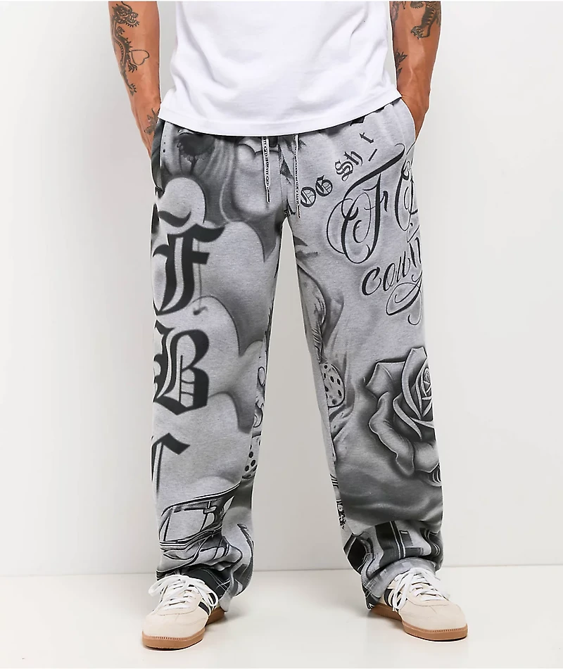 FB County Tatted Up Grey Loose Fit Sweatpants