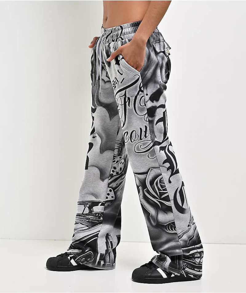 FB County Tatted Up Grey Straight Leg Sweatpants