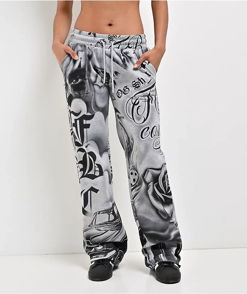 FB County Tatted Up Grey Straight Leg Sweatpants