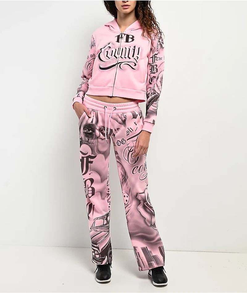 FB County Tatted Up Pink Straight Leg Sweatpants