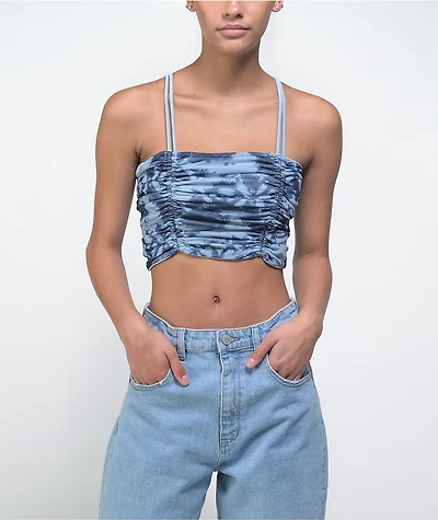 FILA Allanis Ruched Blue Tie Dye Cami Tank Top