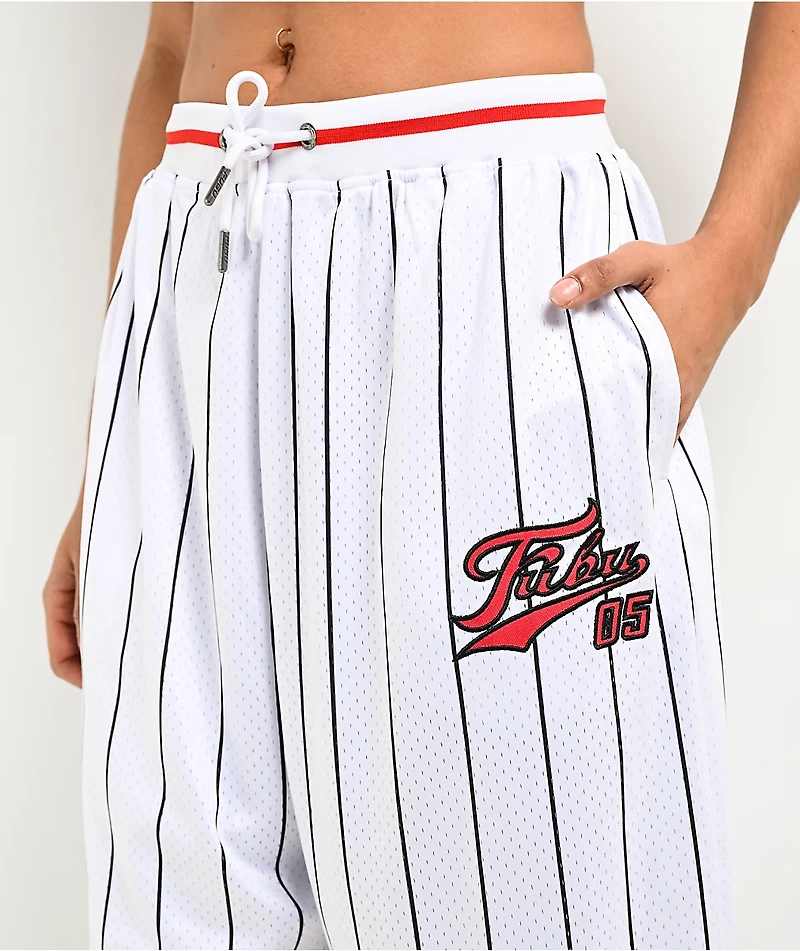 FUBU Varsity Pinstripe White Mesh Shorts
