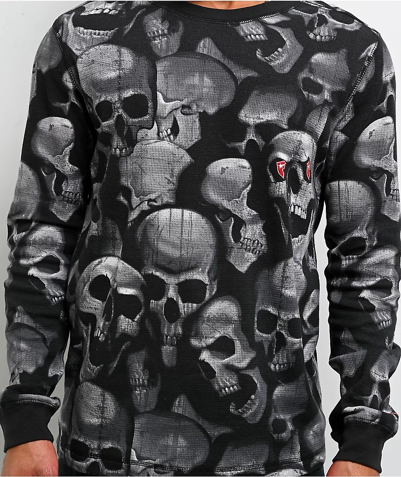 Famous Skulls & Straps Skulls Black Thermal Long Sleeve T-Shirt