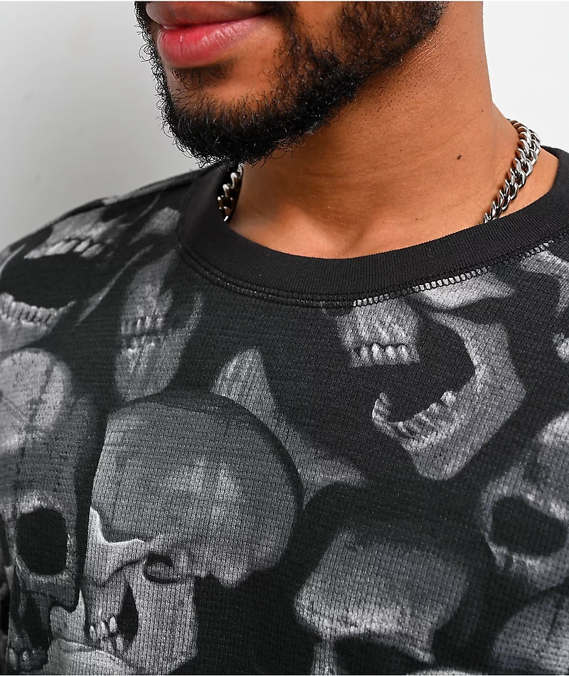 Famous Skulls & Straps Skulls Black Thermal Long Sleeve T-Shirt