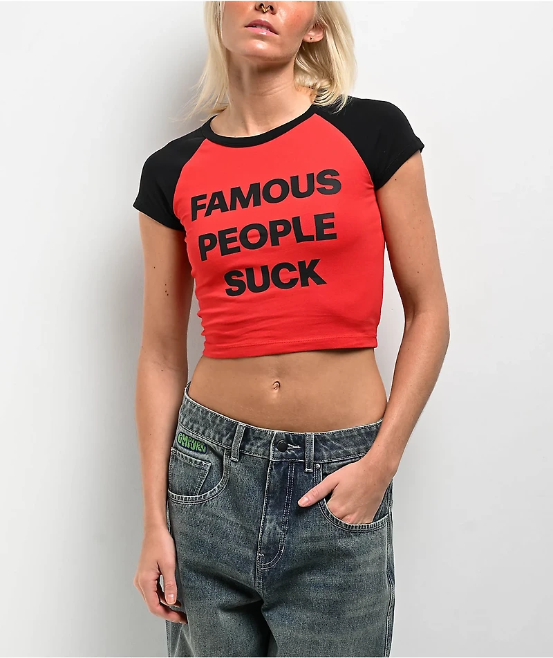 Famous Stars & Straps Famous People Suck Red Raglan Crop T-Shirt