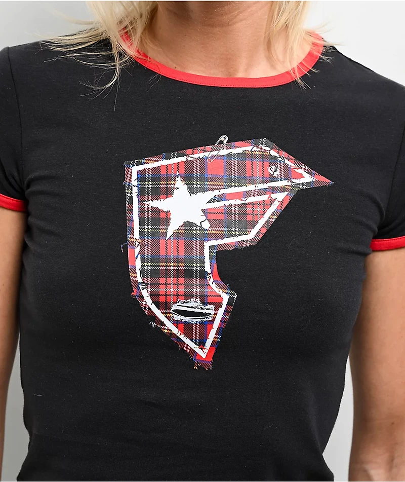 Famous Stars & Straps Plaid BOH Black Ringer Crop T-Shirt