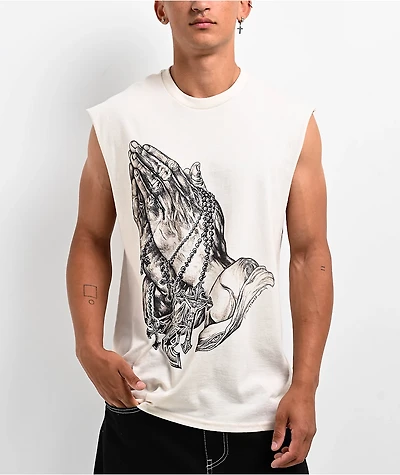 Famous Stars & Straps Praying Hands Beige Tank Top
