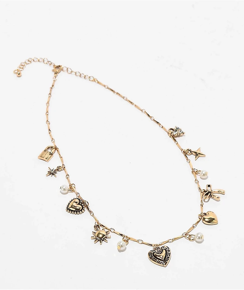 Fantas Eyes Antique Charm Gold Necklace