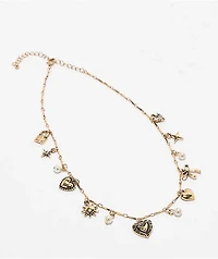 Fantas Eyes Antique Charm Gold Necklace