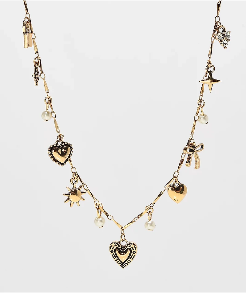 Fantas Eyes Antique Charm Gold Necklace
