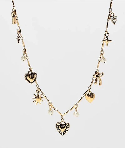 Fantas Eyes Antique Charm Gold Necklace